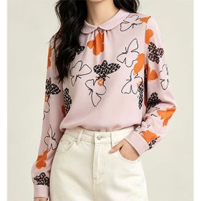 버터플라이 프린팅 블라우스 3FF2AB_P438363810
