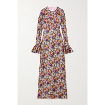 레 레버리즈(Les Reveries) 레레버리즈 오픈 백 플로럴 프린트 새틴 미디 드레스 핑크 1647597293942198