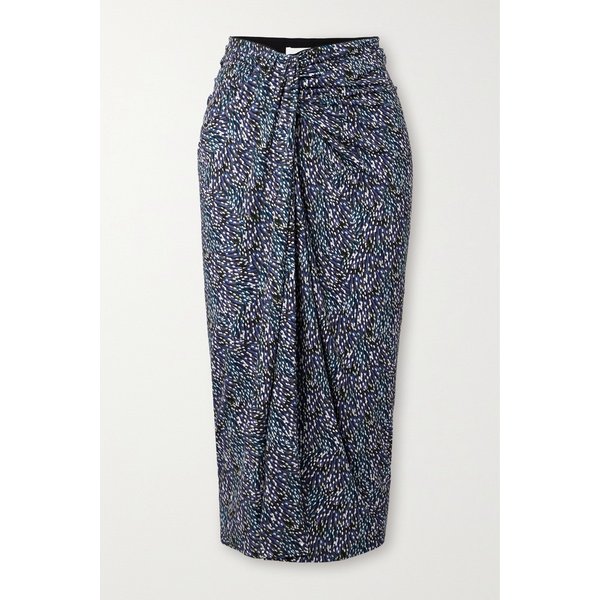 에뜨왈 젤디아 드레이프 프린트 스트레치 저지 미디 스커트 블루 1647597325984461