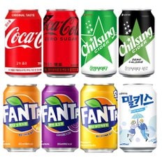  뚱캔탄산 8종 코카콜라 제로콜라 칠성사이다 칠성사이다제로 환타 밀키스 12캔 모음