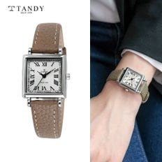 [TANDY] 탠디 럭셔리 여성용 사각 가죽시계 T-1903 카키베이지