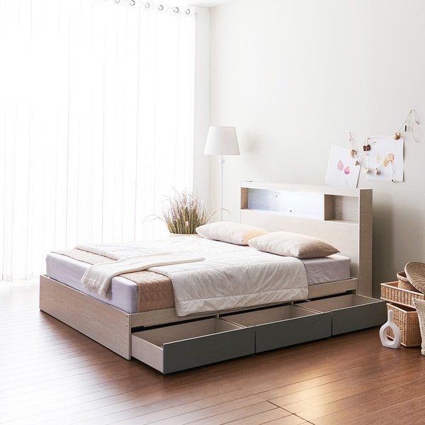 [착불] 우아미가구 모노 밀크 C타입 LED 3서랍 슈퍼싱글 침대+본넬매트 FO5151