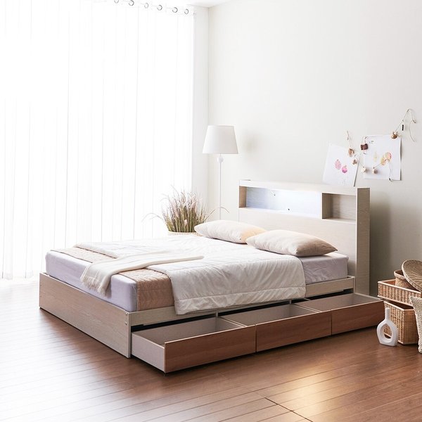 [착불] 우아미가구 모노 밀크 C타입 LED 3서랍 슈퍼싱글 침대+본넬매트 FO5151