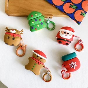 유니커블 에어팟 케이스 1세대 2세대 차이팟 귀여운 크리스마스 산타 트리 쿠키 실리콘 키링 세트 철가루방지스티커