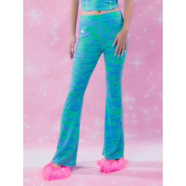 Wavy Rhinestone Pants BLUE GREEN