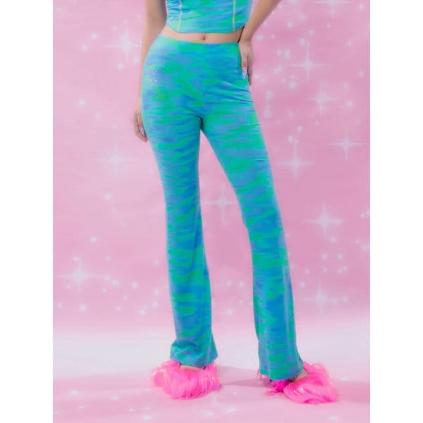 Wavy Rhinestone Pants BLUE GREEN