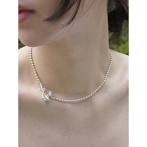 [Silver925] Heart toggle silver ball choker necklace