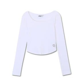 CURVED SQUARE NECK LONG SLEEVE TOP WHITE