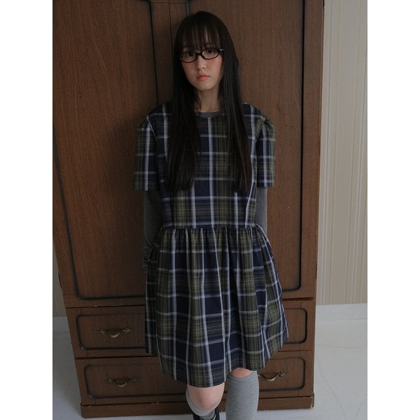 Check shirring dress_green