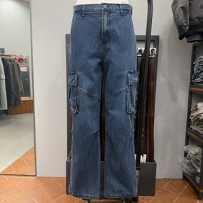 남성 데님 파라슈트 통 넒은 카고 팬츠 INDIGO_US