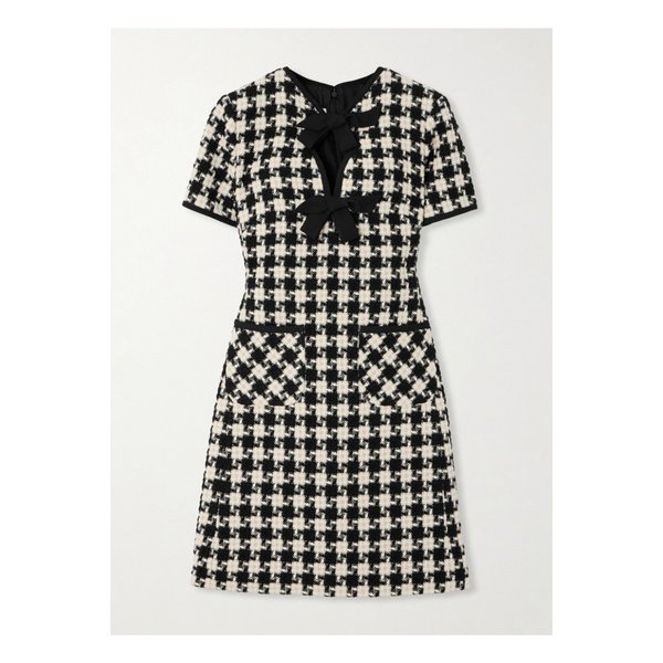 리본 장식 크레이프 트림 체크 트위드 미니 원피스 1647597350345672