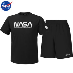 NASA 나사 남녀공용 면 라운드 반팔티+우븐 5부 반바지 상하세트 N-152UBK+N-055PBK 빅사이즈