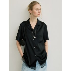 ETE SATIN HALF SHIRT - BLACK