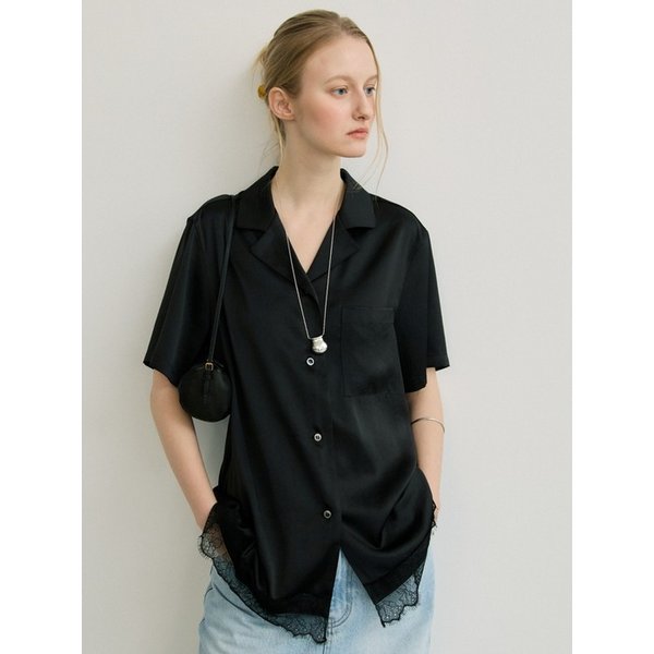 ETE SATIN HALF SHIRT - BLACK