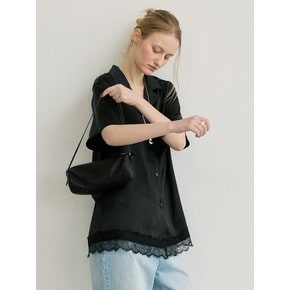 ETE SATIN HALF SHIRT - BLACK