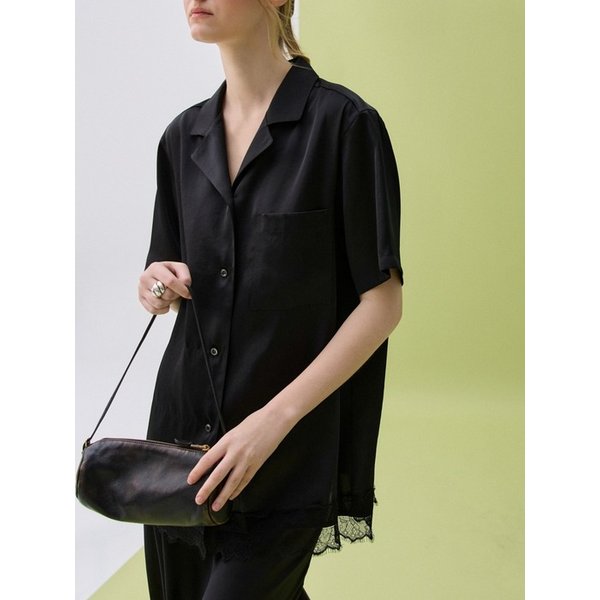 ETE SATIN HALF SHIRT - BLACK