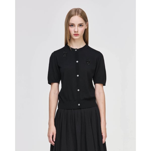 [파주점] [송지오우먼]오닉스 라운드 하프 슬리브 가디건 블랙 WH5KT311BK