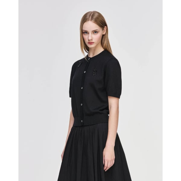 [파주점] [송지오우먼]오닉스 라운드 하프 슬리브 가디건 블랙 WH5KT311BK