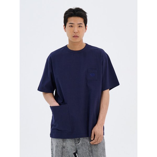 SIDE POUCH EMBROIDED SOFT T-SHIRTS (NAVY)