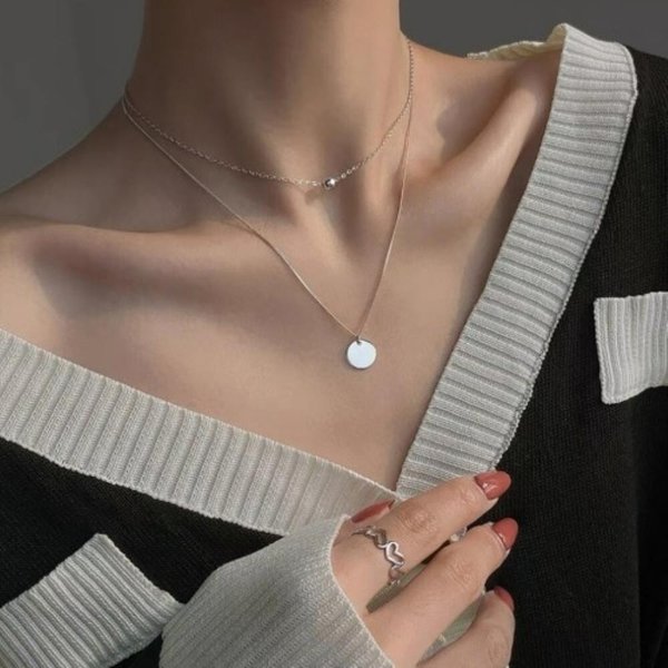 [옷자락] 여자 미니볼 초커 레이어드 코인 실버 목걸이