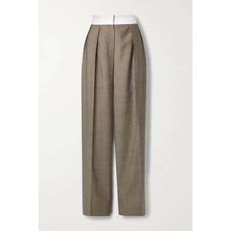 더로우 Milla Two-tone Pleated Wool And Mohair-blend Straight-leg Pants 브라운