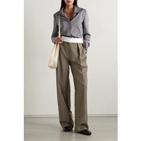 Milla Two-tone Pleated Wool And Mohair-blend Straight-leg Pants 브라운