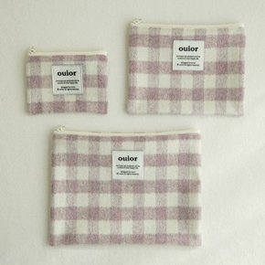 ouior flat pouch_wool check french lilac