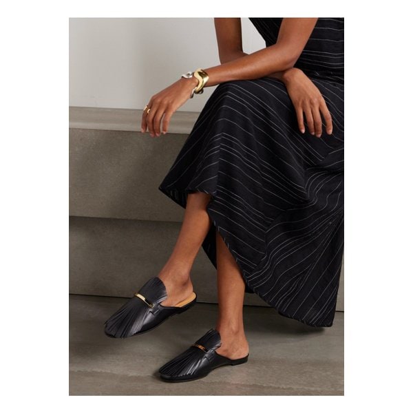 장식 프린지 가죽 슬리퍼 블랙 46376663162899809