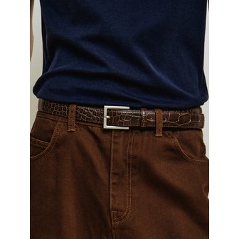 미나브 스퀘어 크로커다일 벨트 [브라운]