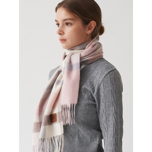 캐시미어 100% 체크머플러 아이보리