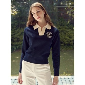 로드로아르 [LCFKP54NA] 시그니쳐 배색 카라 긴팔 니트 NAVY