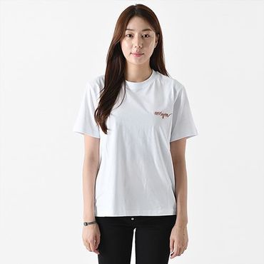 MSGM 3441MDM540 컬러풀 자수 로고 여성 반팔티셔츠(화이트) 57884614