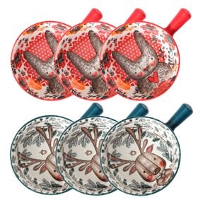 동물캐릭터 도자기 앞접시 손잡이 볼 2종 세트, 레드, 네이비, 3세트