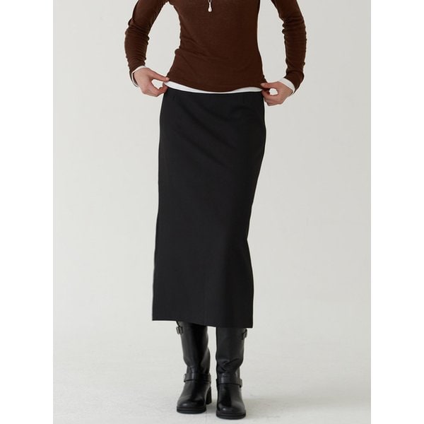 BELTED LONG SKIRT_CHARCOAL