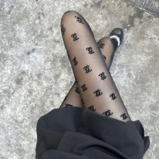 더블 F 럭셔리 패턴 팬티 스타킹 명품스타일 디자인 섹시 코디 여성 블랙 시스루 타이즈 스타킹