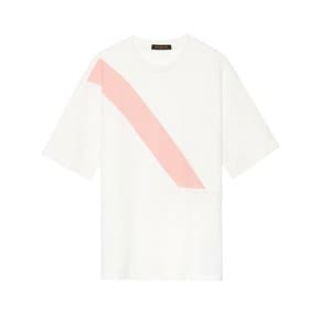 남성 특양면 사선절개 배색 반팔 티셔츠 화이트 AJ2WTS16-WH