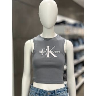 Calvin Klein [여주점] CKJ 여 블루그레이 아카이벌 모노로고 립 탱크 탑 (J22152-PN6)