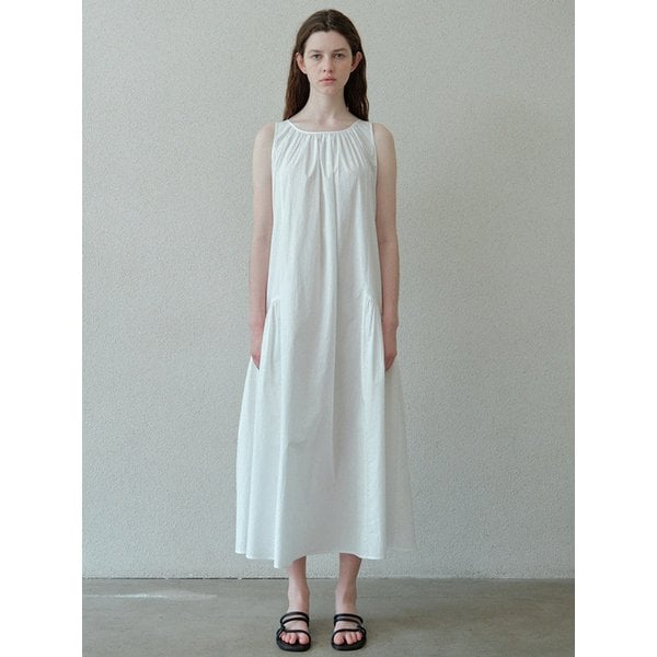 cotton shirring dress (white)