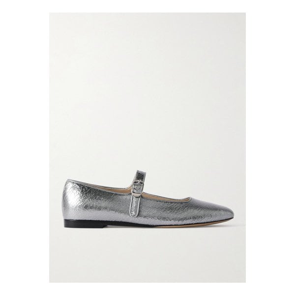 르 몽드 베릴 메탈릭 크랙 가죽 메리 제인 플랫 실버 1647597352081529