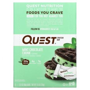 Quest Nutrition 프로틴바 민트 초콜릿 청크 바 12개 각 60g(2.12oz)