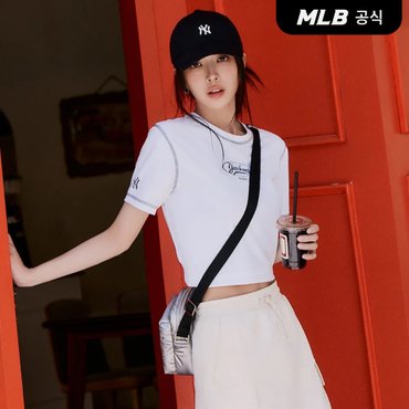 MLB [코리아공식] 여성 빈티지 그래픽 슬림 크롭 티셔츠 NY (Ivory)