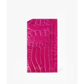 플랫 롱 악어가죽 지갑 핫핑크 지폐,카드 수납 / Flat long crocodile leather wallet Hotpink