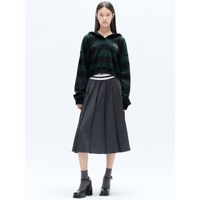 WAIST TAPE PLEATED MIDI SKIRT_CH.GREY