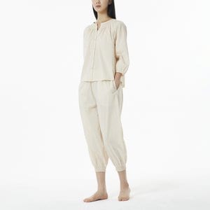 JAJU 여 아일렛 스모킹 8부 파자마 팬츠(BEIGE / SKY BLUE / NAVY)