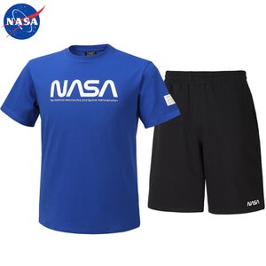 NASA 나사 남녀공용 면 반팔티+면 반바지 상하세트 N-152UBU+N-062PBK 남자 여성 티셔츠 숏팬츠