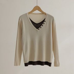 이자벨 배색 브이넥 니트_P440297656