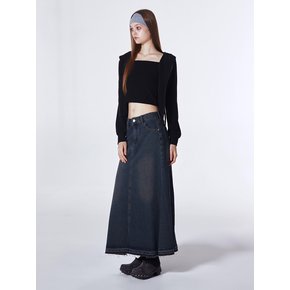 Vintage Denim Maxi Skirt (DARK INDIGO)