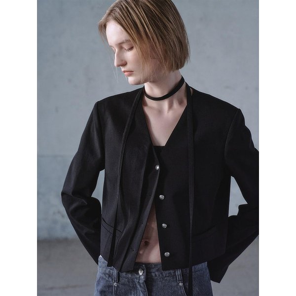 Strap Detail Short Jacket  Black (KE6311M025)