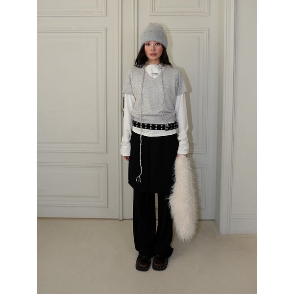 FLOWER EYELET ANGORA BEANIE - GREY