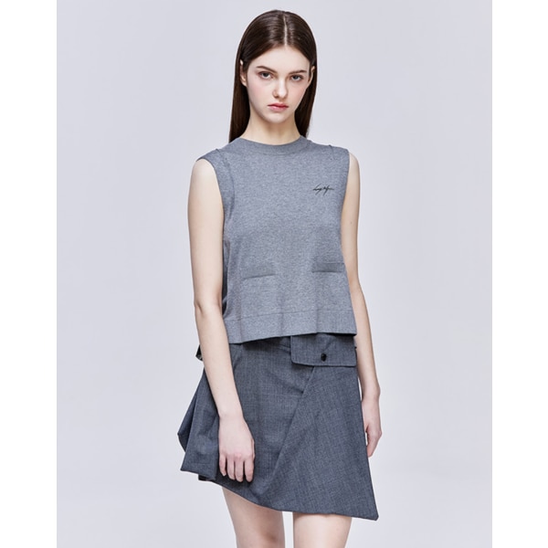 [파주점] [송지오우먼]레이어드 플리츠 슬리브리스 니트 다크 그레이 WH3KT300DG